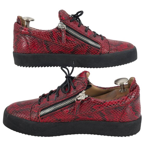 Giuseppe Zanotti Italy Red Black Snakeskin Leather Zip Fashion Sneakers Mens 11 - Picture 6 of 16